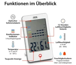 ADE Digitales Hygrometer mit Schimmelalarm, weiß
