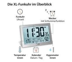 ADE Digitale XL-Funk-Tischuhr mit Thermometer und Hygrometer