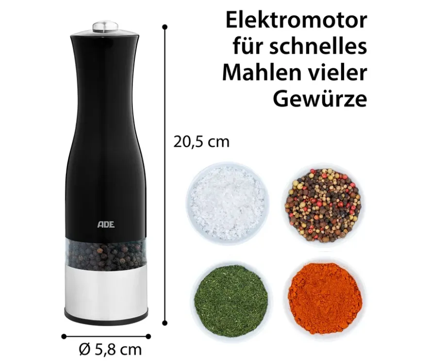 ADE Elektrische Salz-und-Pfeffermühle mit Beleuchtung, schwarz