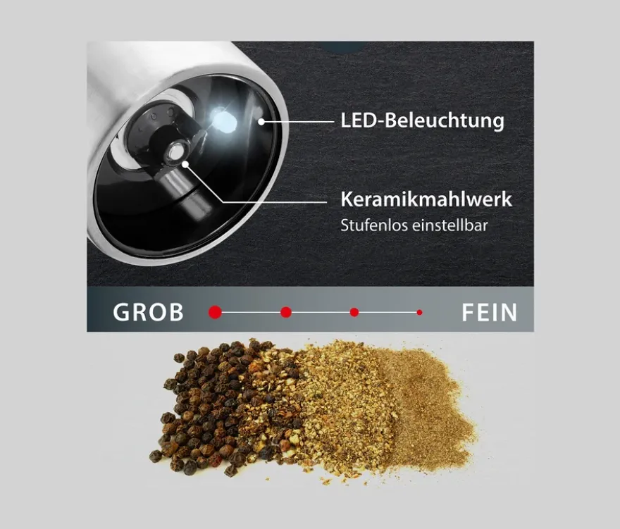 ADE Elektrische Salz-und-Pfeffermühle mit Beleuchtung, schwarz