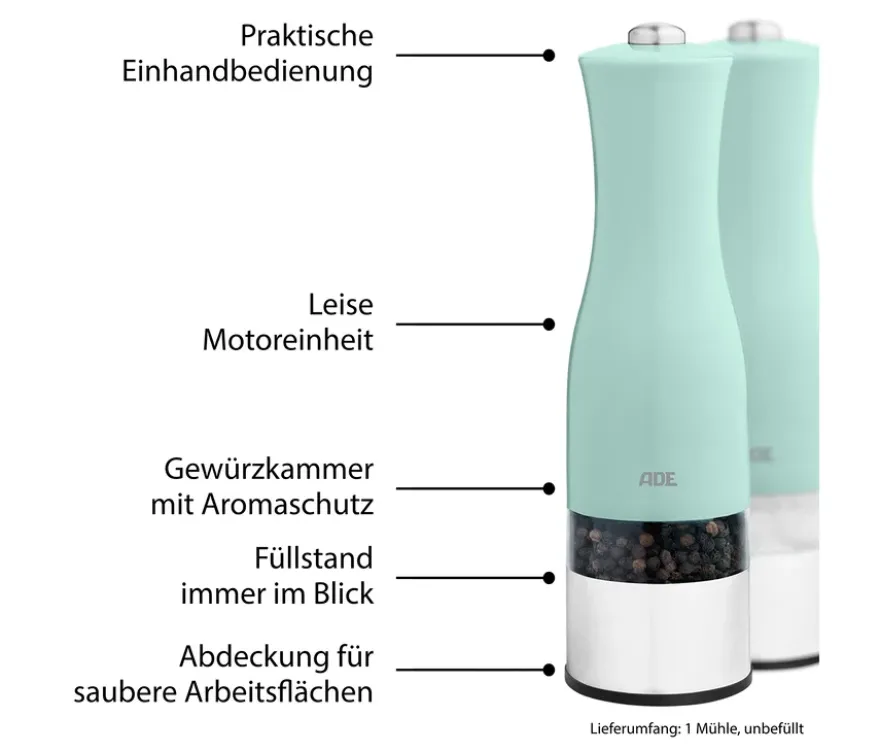 ADE Elektrische Salz-und-Pfeffermühle mit Beleuchtung, mint