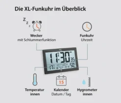 ADE XL-Funkwanduhr mit Thermometer und Hygrometer