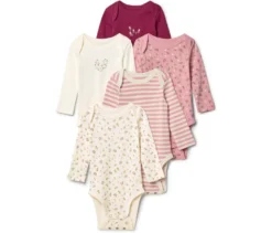 5 Baby-Bodys mit Mitwachsfunktion, Blumen