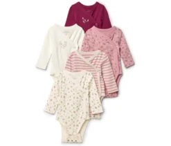 5 Baby-Bodys mit Mitwachsfunktion, Blumen
