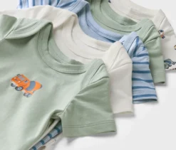 5 Baby-Bodys mit Mitwachsfunktion, Bagger