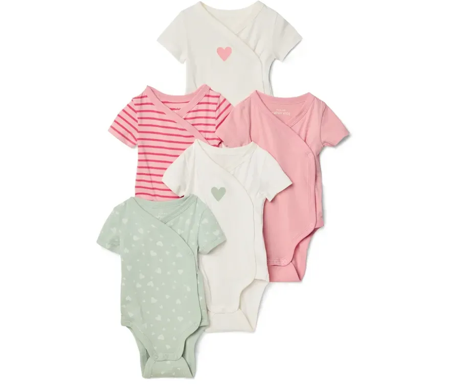 5 Baby-Bodys mit Mitwachsfunktion, Herzen