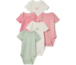 5 Baby-Bodys mit Mitwachsfunktion, Herzen