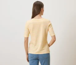 Basic Halbarmshirt, offwhite-buttergelb gestreift