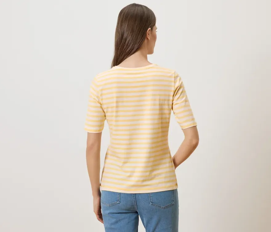 Basic Halbarmshirt, offwhite-buttergelb gestreift