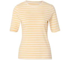 Basic Halbarmshirt, offwhite-buttergelb gestreift