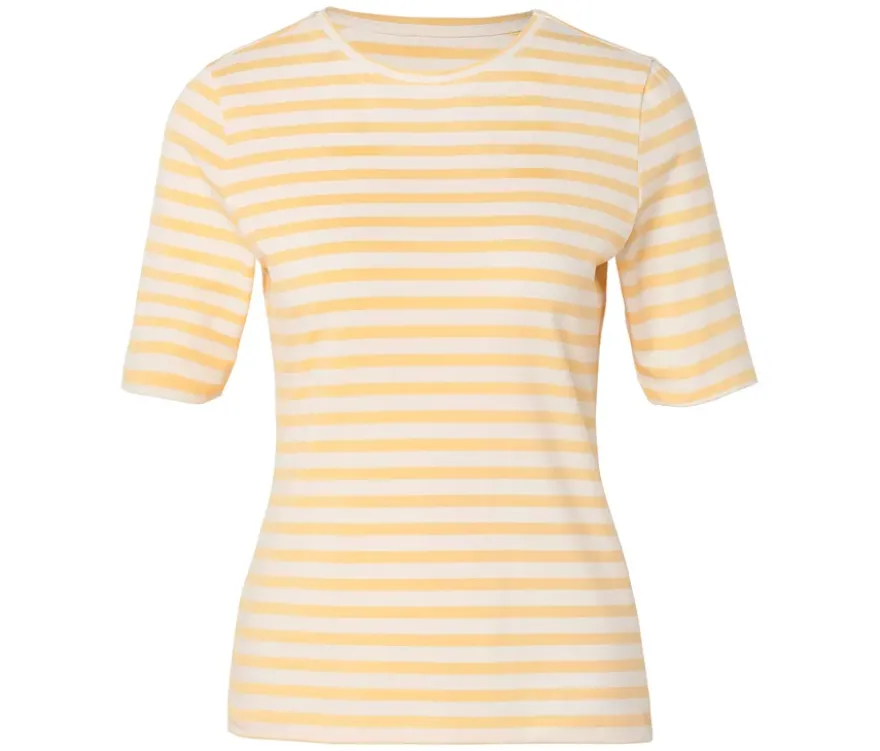 Basic Halbarmshirt, offwhite-buttergelb gestreift