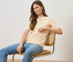 Basic Halbarmshirt, offwhite-buttergelb gestreift