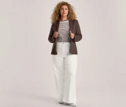 Basic Halbarmshirt, offwhite-braun gestreift