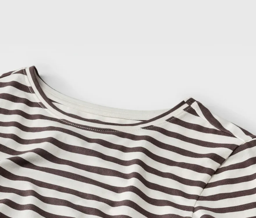 Basic Halbarmshirt, offwhite-braun gestreift