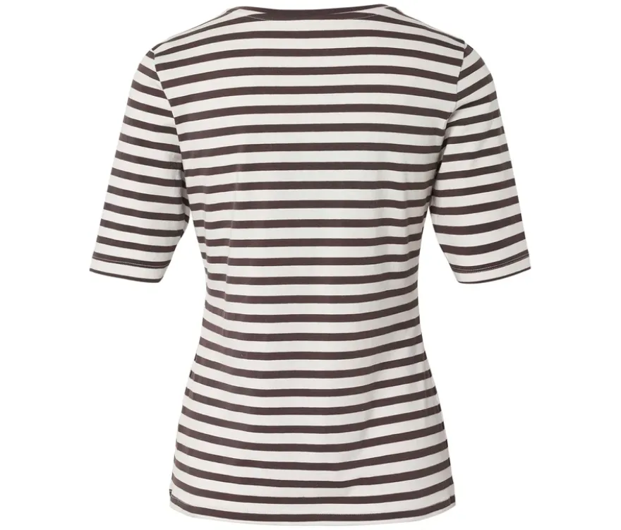 Basic Halbarmshirt, offwhite-braun gestreift