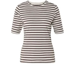 Basic Halbarmshirt, offwhite-braun gestreift