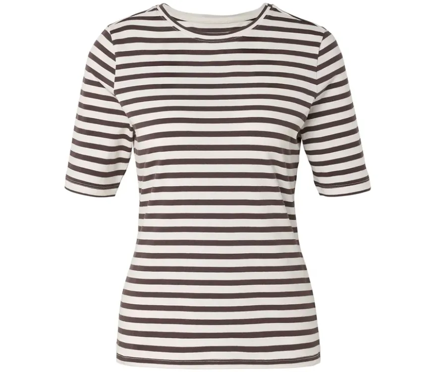 Basic Halbarmshirt, offwhite-braun gestreift