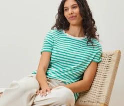 Basic T-Shirt, aqua-weiß gestreift