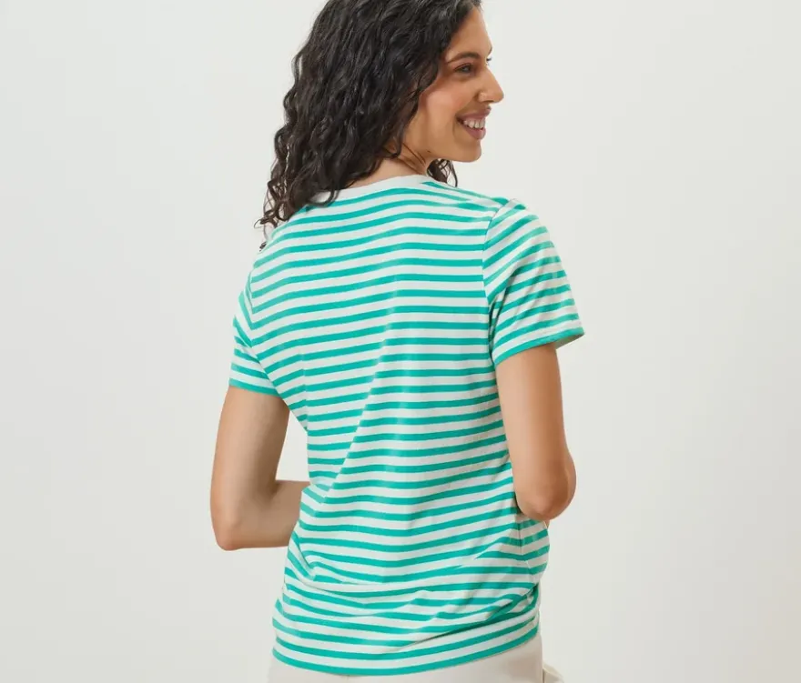 Basic T-Shirt, aqua-weiß gestreift