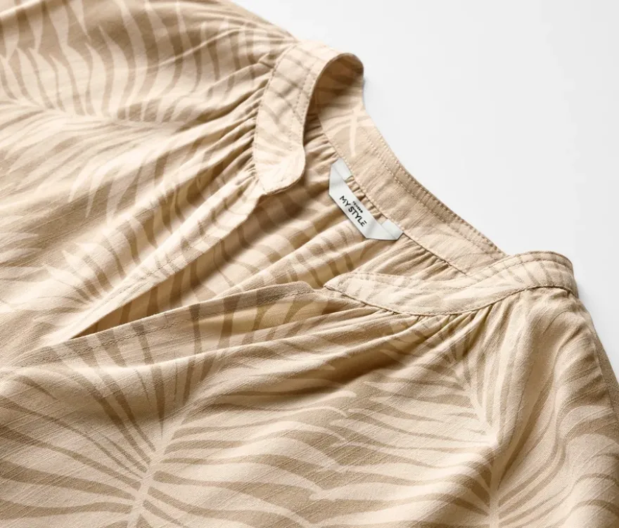 Bedruckte Kurzarmbluse, beige