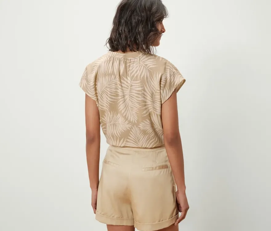 Bedruckte Kurzarmbluse, beige