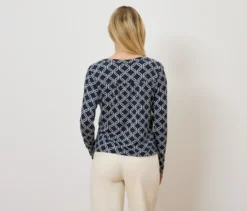 Bedrucktes Blusenshirt, blau-weiß