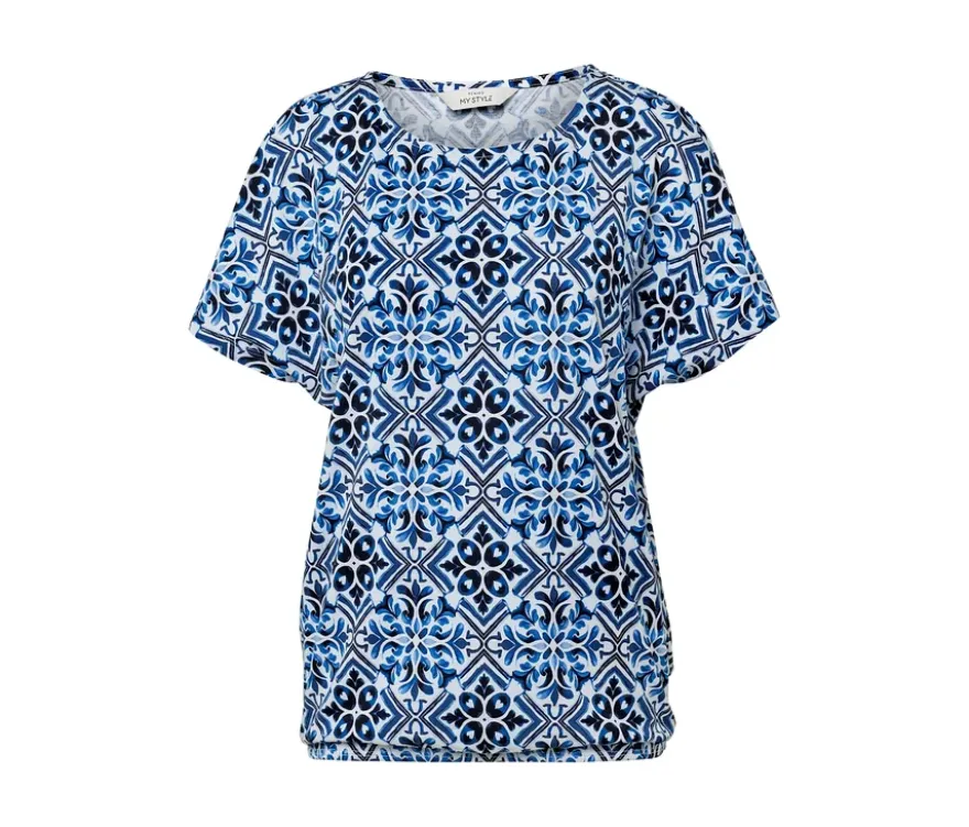 Bedrucktes Blusenshirt, blau