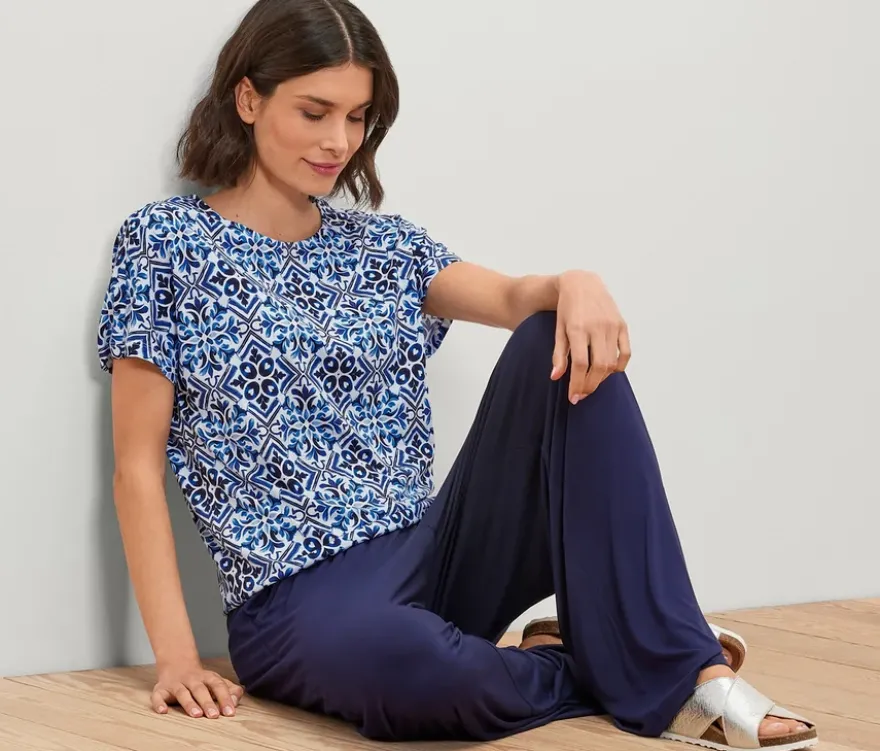 Bedrucktes Blusenshirt, blau
