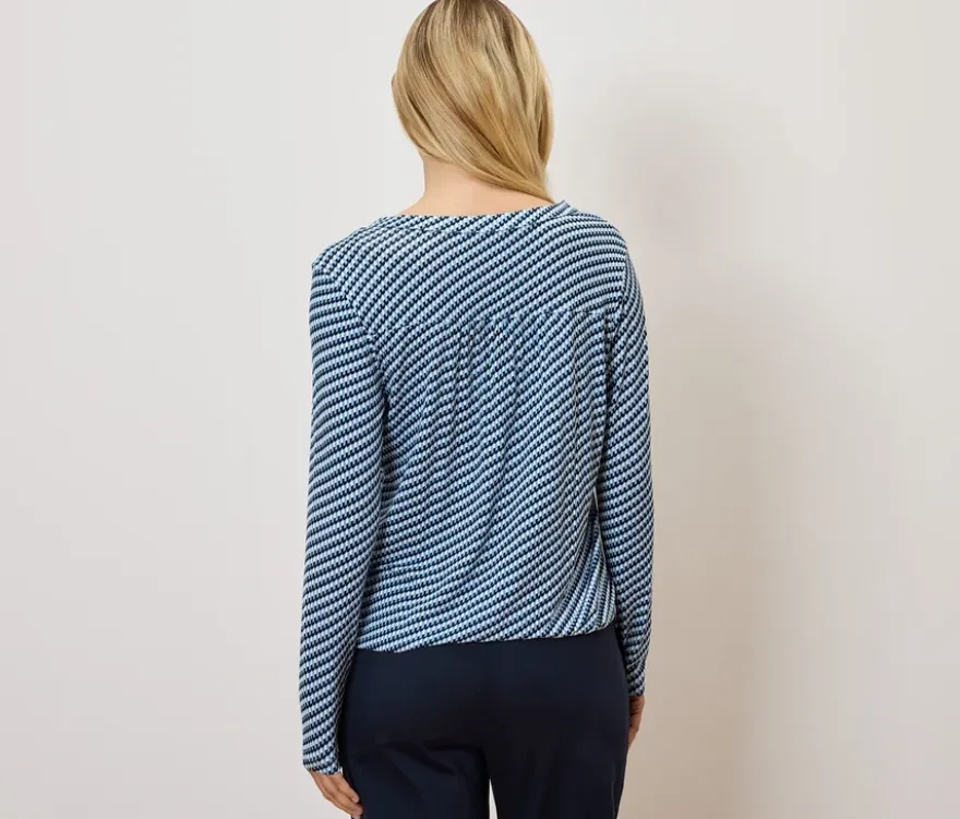 Bedrucktes Blusenshirt, dunkelblau-blau-weiß