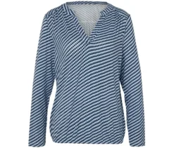Bedrucktes Blusenshirt, dunkelblau-blau-weiß
