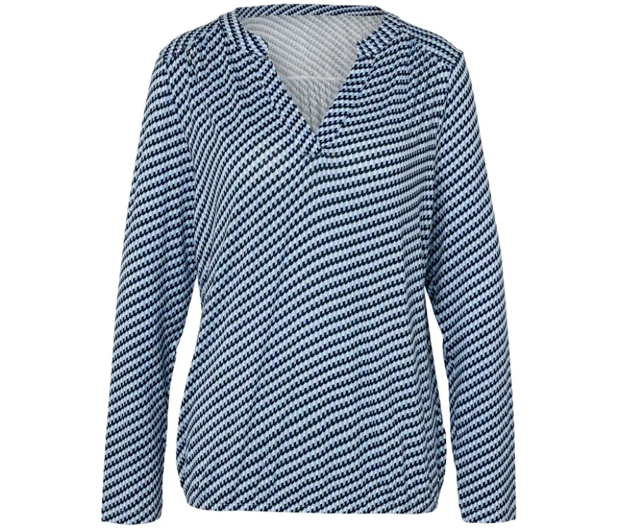 Bedrucktes Blusenshirt, dunkelblau-blau-weiß