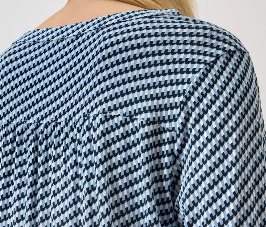 Bedrucktes Blusenshirt, dunkelblau-blau-weiß