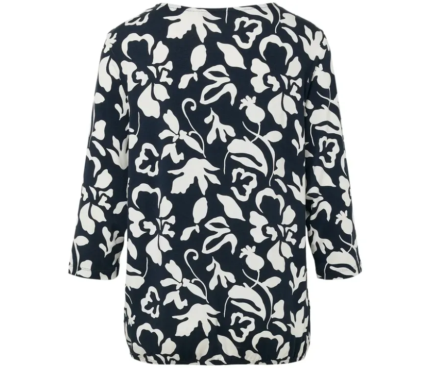 Bedrucktes Blusenshirt, dunkelblau-weißer Alloverprint