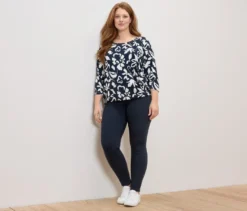 Bedrucktes Blusenshirt, dunkelblau-weißer Alloverprint