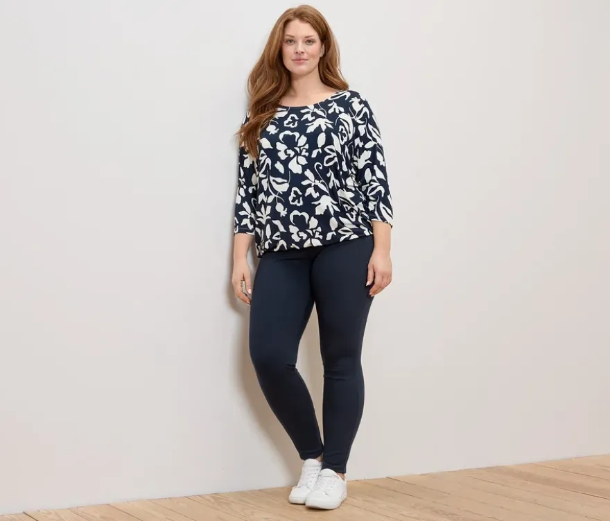 Bedrucktes Blusenshirt, dunkelblau-weißer Alloverprint