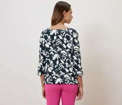 Bedrucktes Blusenshirt, dunkelblau-weißer Alloverprint