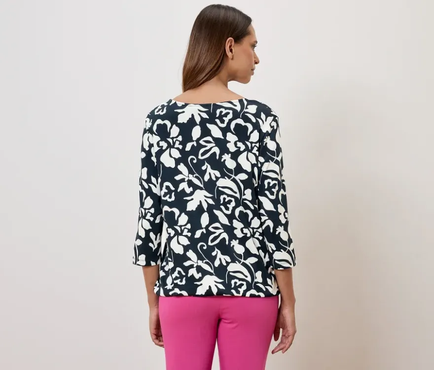 Bedrucktes Blusenshirt, dunkelblau-weißer Alloverprint