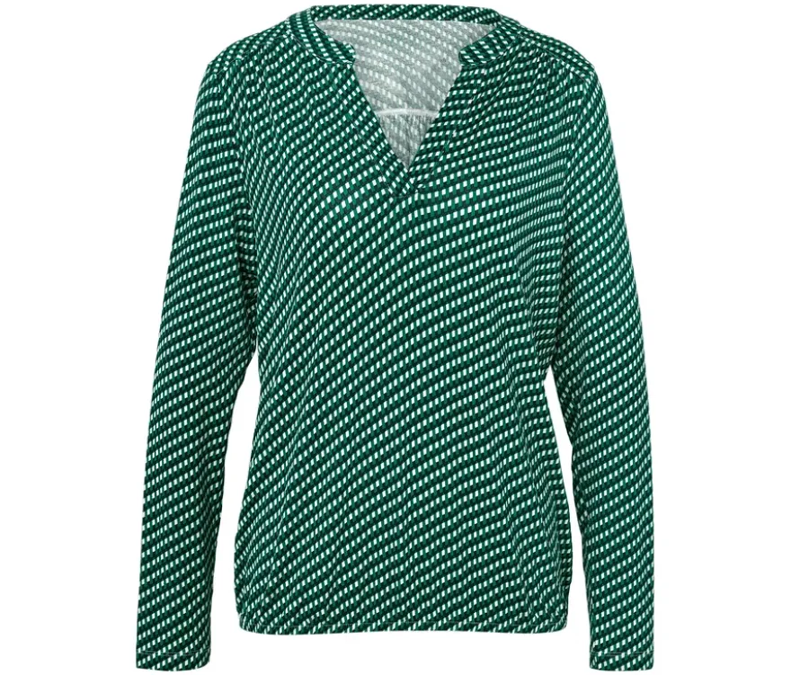 Bedrucktes Blusenshirt, grün-dunkelblau-weiß