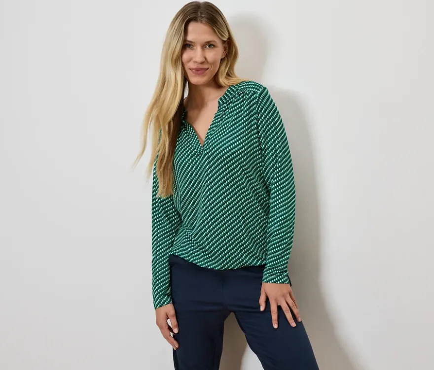 Bedrucktes Blusenshirt, grün-dunkelblau-weiß