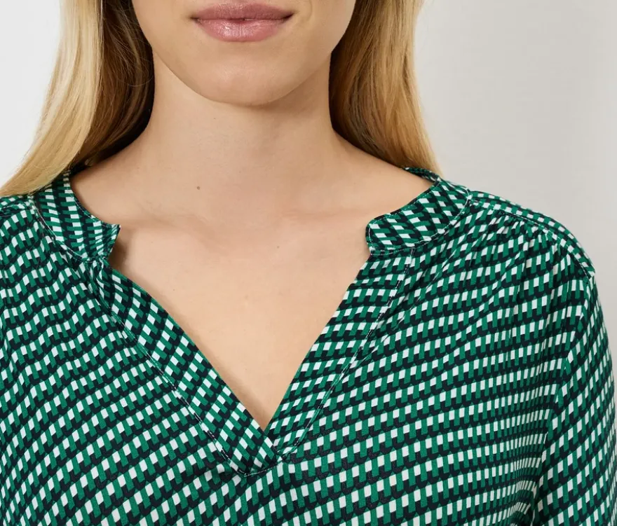 Bedrucktes Blusenshirt, grün-dunkelblau-weiß