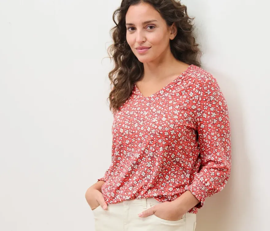 Bedrucktes Blusenshirt, koralle