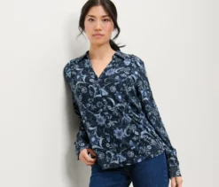 Bedrucktes Blusenshirt mit Knopfleiste