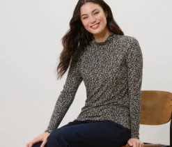 Bedrucktes Blusenshirt mit Stehkragen