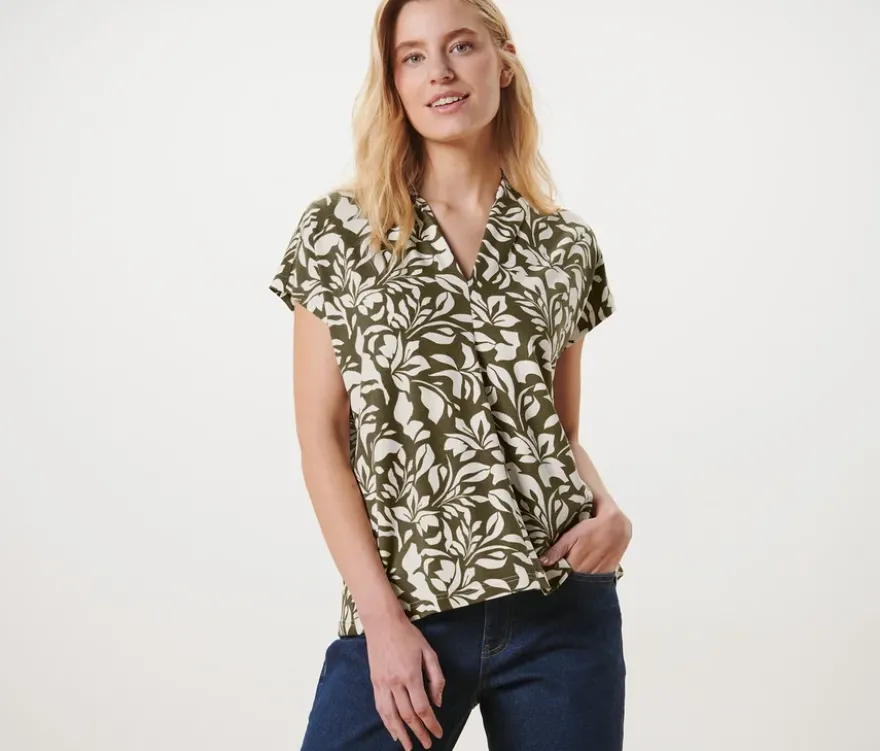 Bedrucktes Blusenshirt mit V-Ausschnitt