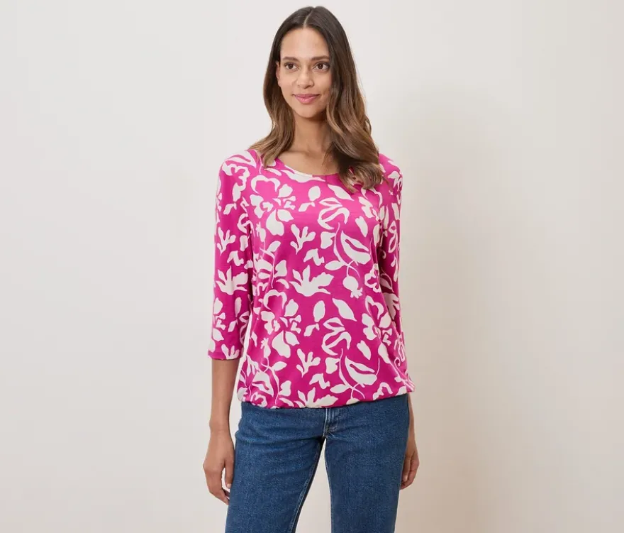 Bedrucktes Blusenshirt, pink-weißer Alloverprint
