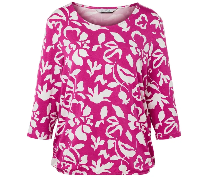 Bedrucktes Blusenshirt, pink-weißer Alloverprint