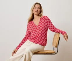 Bedrucktes Blusenshirt, rot-weiß