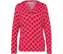 Bedrucktes Blusenshirt, rot-weiß