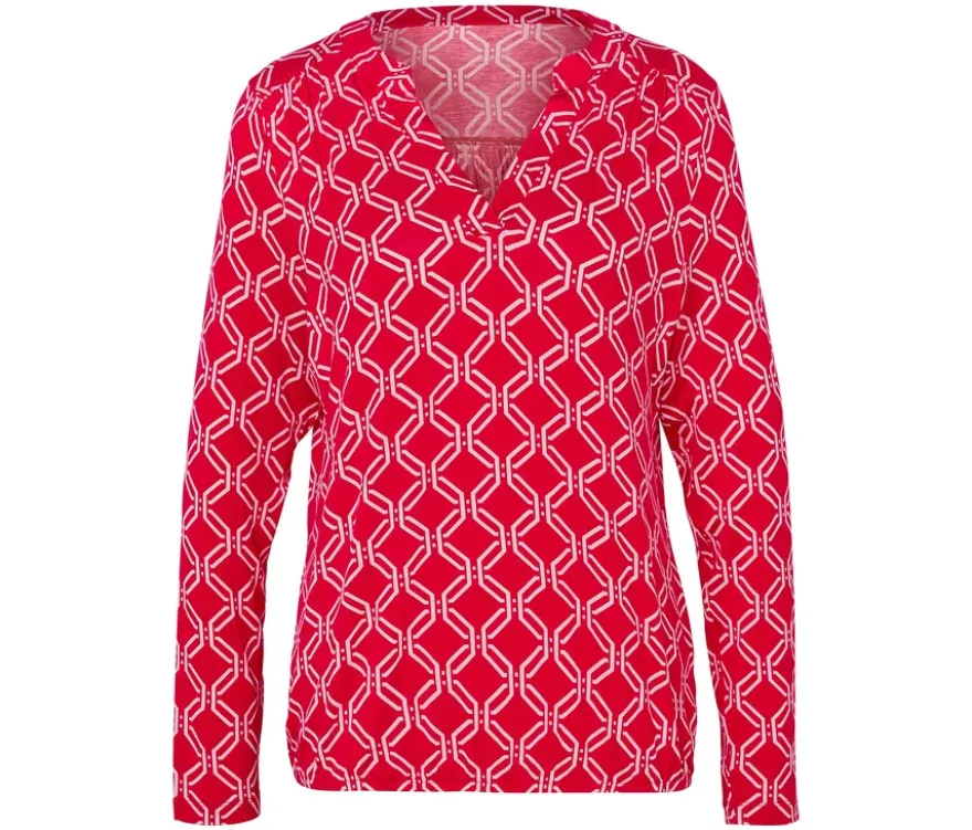 Bedrucktes Blusenshirt, rot-weiß