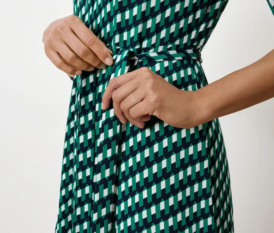 Bedrucktes Hemdblusenkleid, dunkelblau-grün-weiß